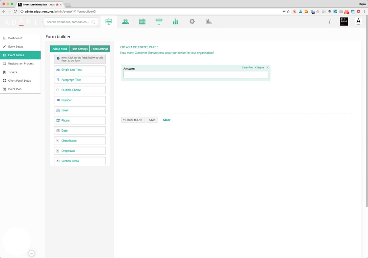 Add a Field panel listing all field types: Single Line Text, Paragraph Text, Multiple Choice, Number, Email, Phone, Date, Checkboxes, Dropdown, Section Break