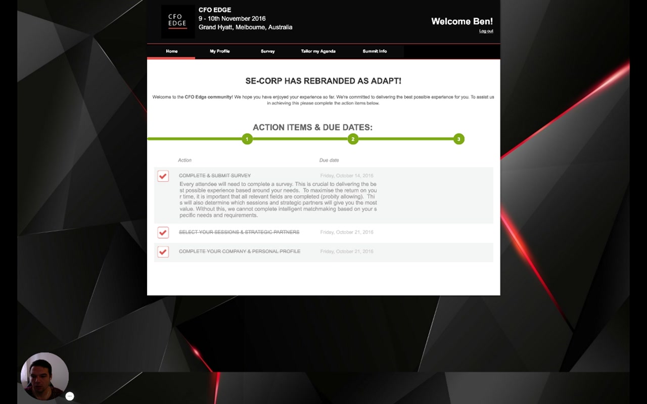 Action item expanded on hover with the explanation copy from the organizer